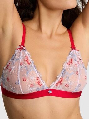 VICTORIA’S SECRET PINK Wink Unlined Triangle Bralette Firework Embroidered Sheer